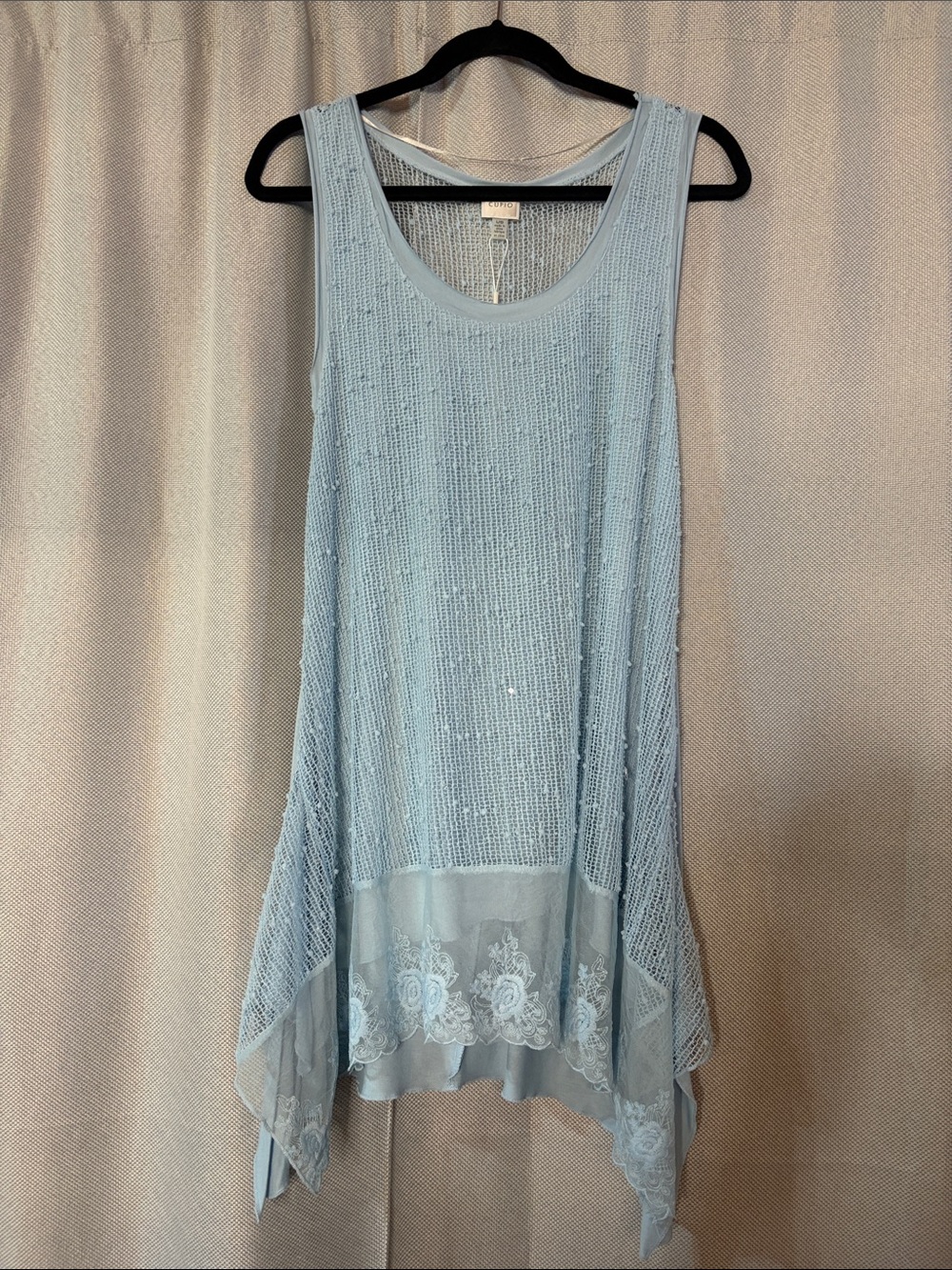 Cupio Pale Blue Sleeveless Mesh Lace Tunic